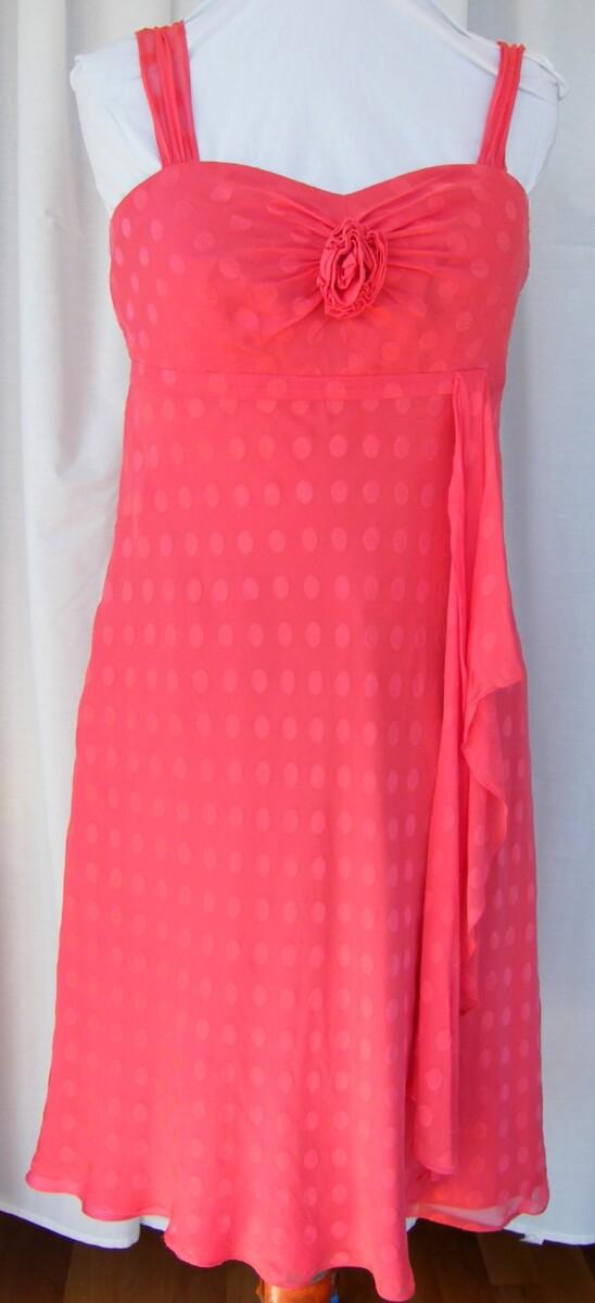 Jacques Vert GERANIUM RANGE 100% SILK EMPIRE LINE DRESS IN VIBRANT “GERANIUM” CORAL SPOT PRINT & GERANIUM SHANTUNG JACKET