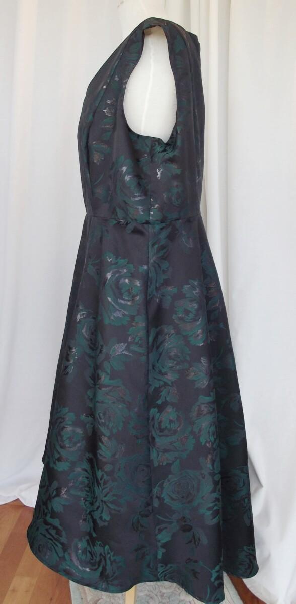 Jacques Vert GREEN FLORAL JACQUARD PROM DRESS HI/LO CUT HEMLINE