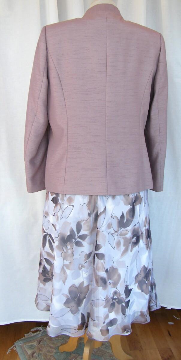 Jacques Vert HAZY DAYS RANGE CHIFFON FIT & FLARE DRESS ARCTIC BLUE & MINK FLORAL PRINT MINK SHANTUNG JACKET