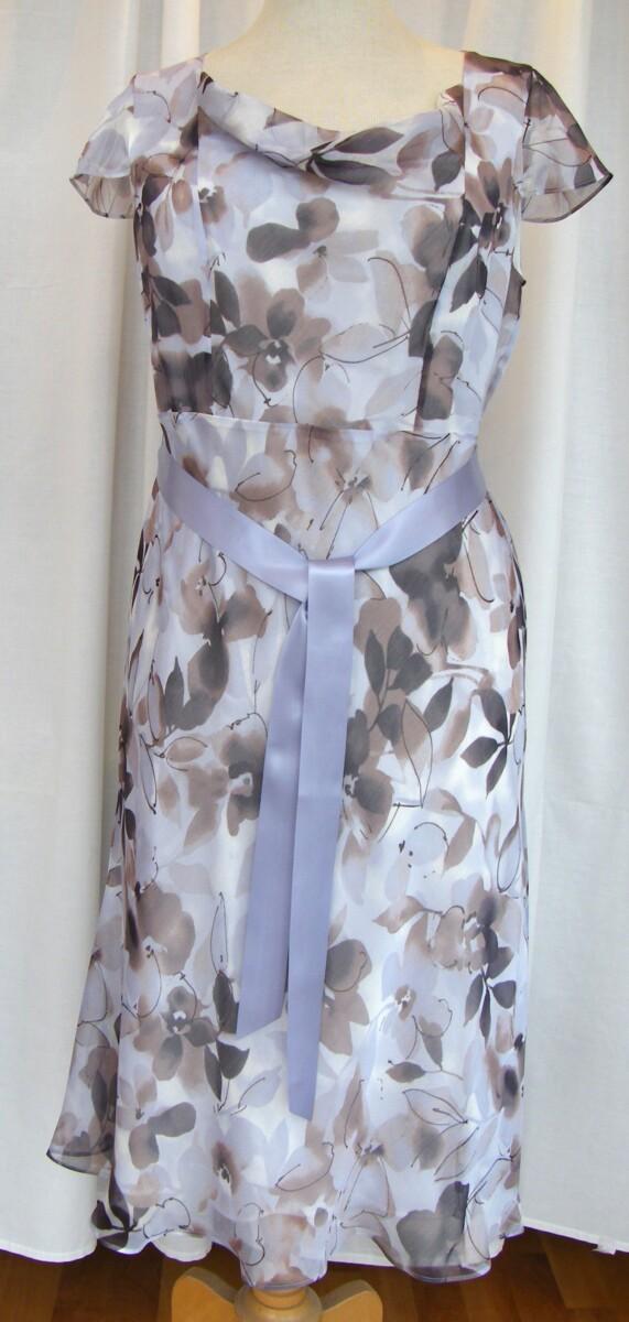 Jacques Vert HAZY DAYS RANGE CHIFFON FIT & FLARE DRESS ARCTIC BLUE & MINK FLORAL PRINT MINK SHANTUNG JACKET