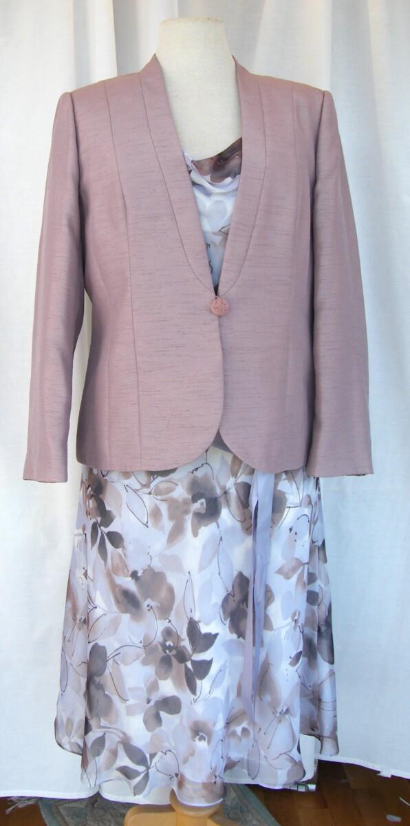 jacques vert HAZY DAYS RANGE CHIFFON FIT & FLARE DRESS ARCTIC BLUE & MINK FLORAL PRINT MINK SHANTUNG JACKET