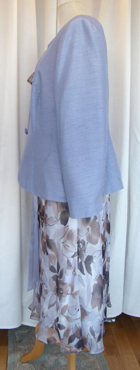 Jacques Vert HAZY DAYS RANGE CHIFFON PROM DRESS ARCTIC BLUE & MINK FLORAL PRINT ARCTIC BLUE SHANTUNG NOTCH NECK JACKET
