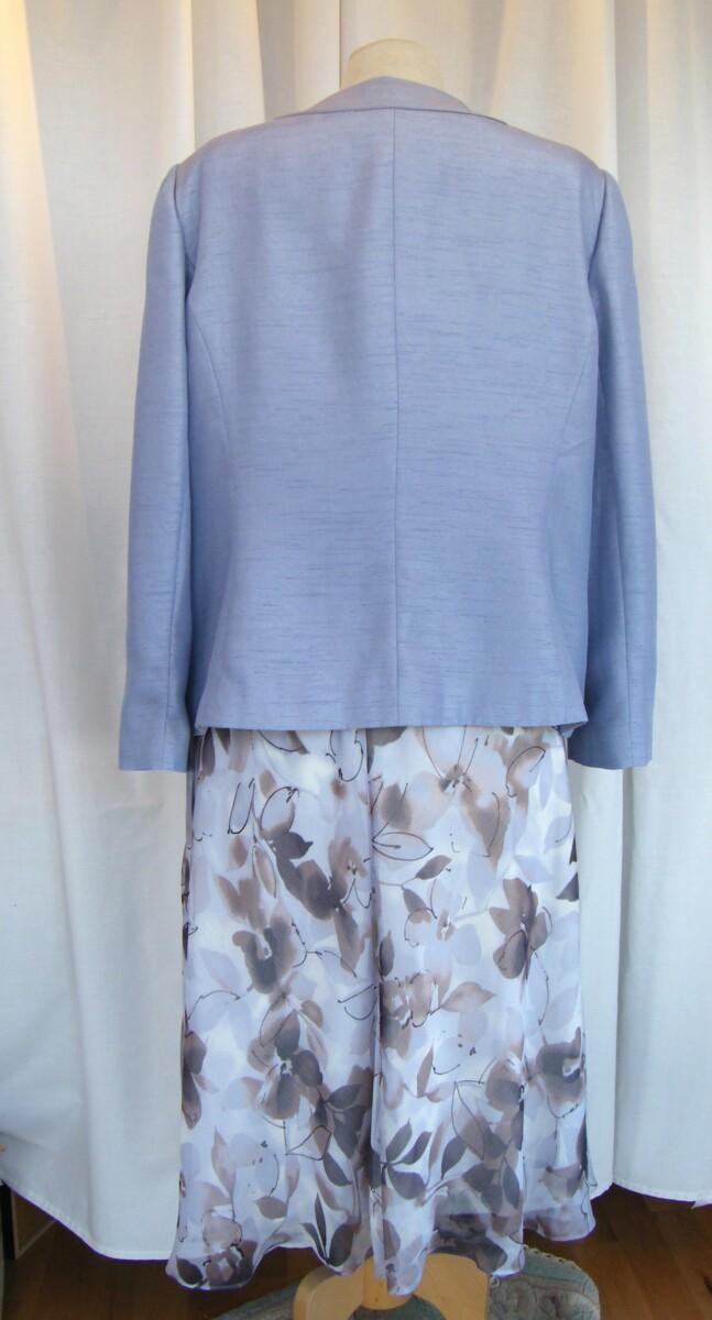 Jacques Vert HAZY DAYS RANGE CHIFFON PROM DRESS ARCTIC BLUE & MINK FLORAL PRINT ARCTIC BLUE SHANTUNG NOTCH NECK JACKET