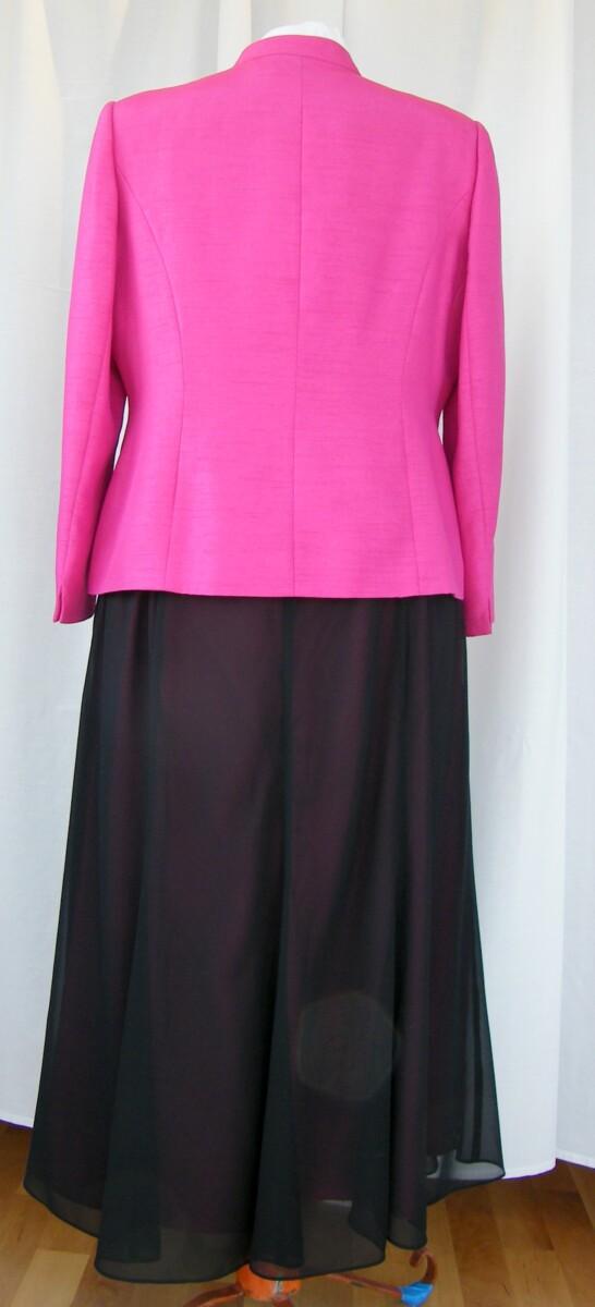 Jacques Vert HOT PINK & BLACK RANGE BLACK CHIFFON SKIRT & TOP PINK DAHLIA EMBROIDERY & HOT PINK SHANTUNG JACKET