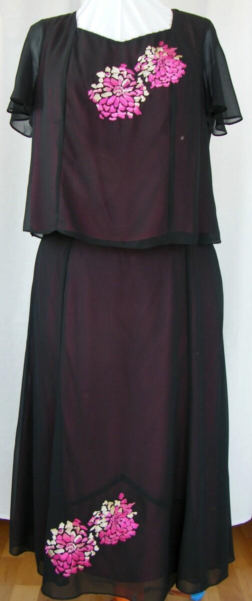 Jacques Vert HOT PINK & BLACK RANGE BLACK CHIFFON SKIRT & TOP PINK DAHLIA EMBROIDERY & HOT PINK SHANTUNG JACKET