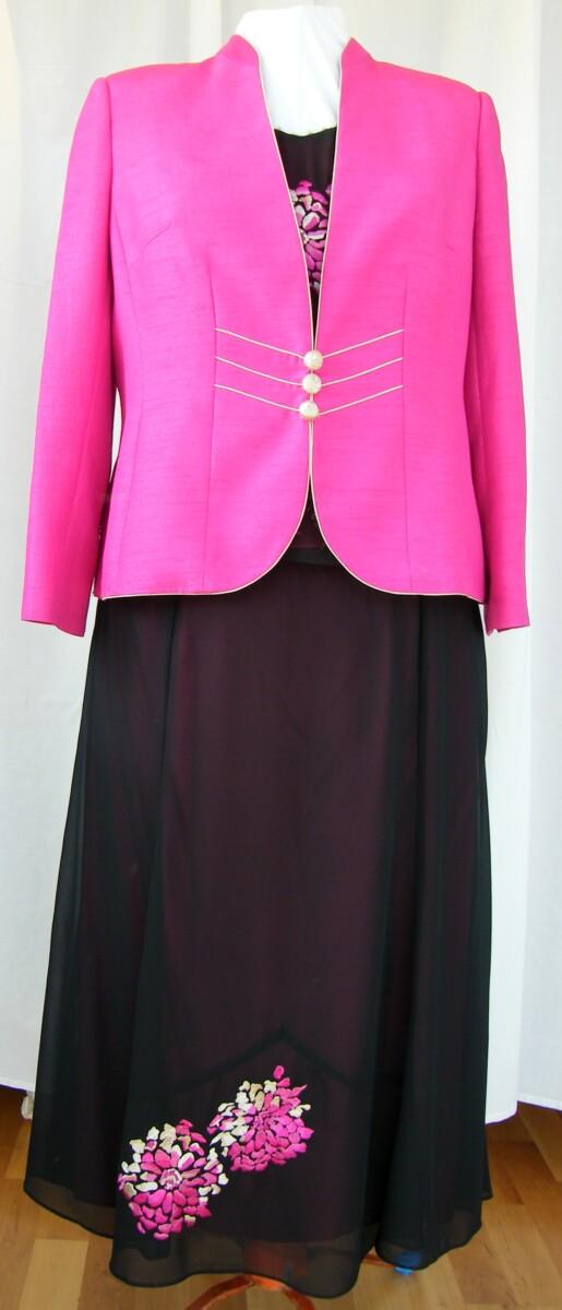 jacques vert HOT PINK & BLACK RANGE BLACK CHIFFON SKIRT & TOP PINK DAHLIA EMBROIDERY & HOT PINK SHANTUNG JACKET
