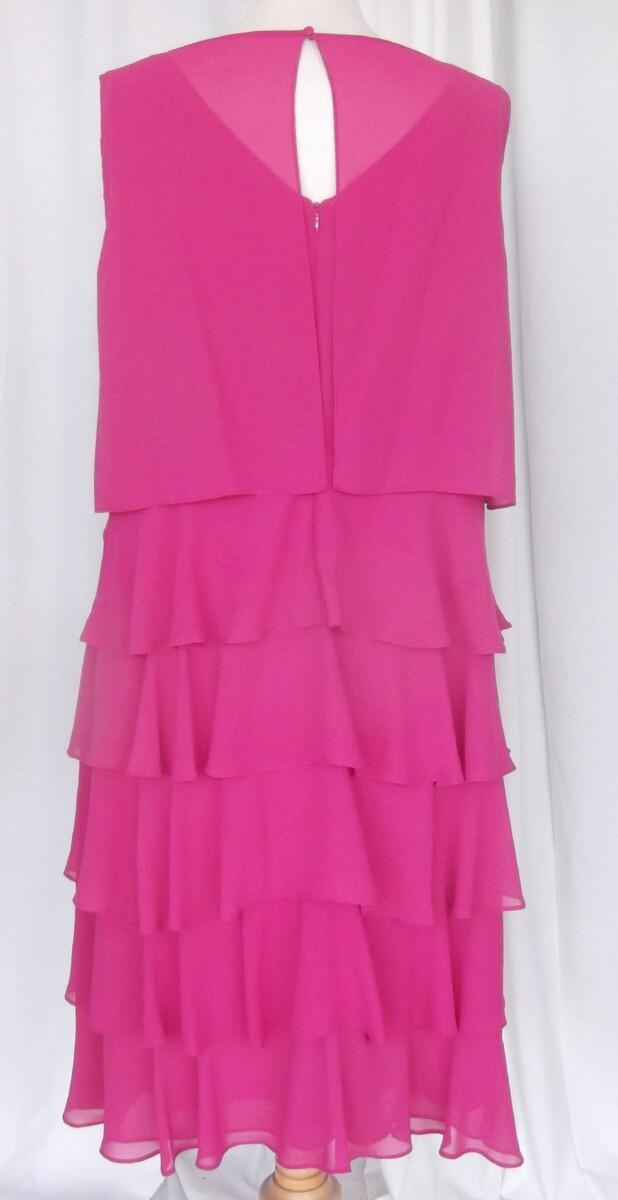 Jacques Vert HOT PINK CREPE CHIFFON SHIFT DRESS WITH LOOSE BODICE & WATERFALL FRILLS SKIRT