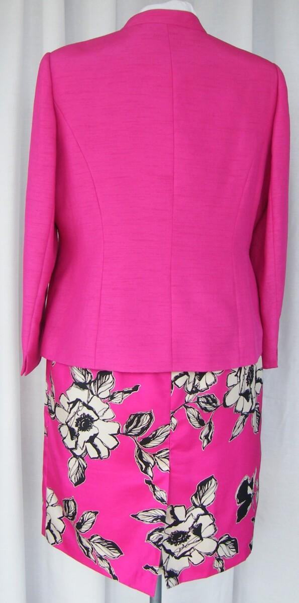 Jacques Vert HOT PINK & GOLD RANGE PINK SHANTUNG SHIFT DRESS GOLD ROSE HEAD PRINT & HOT PINK SHANTUNG JACKET GOLD PIPING