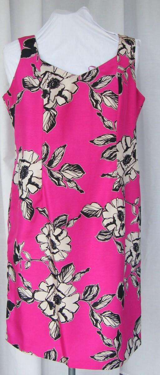 Jacques Vert HOT PINK & GOLD RANGE PINK SHANTUNG SHIFT DRESS GOLD ROSE HEAD PRINT & HOT PINK SHANTUNG JACKET GOLD PIPING