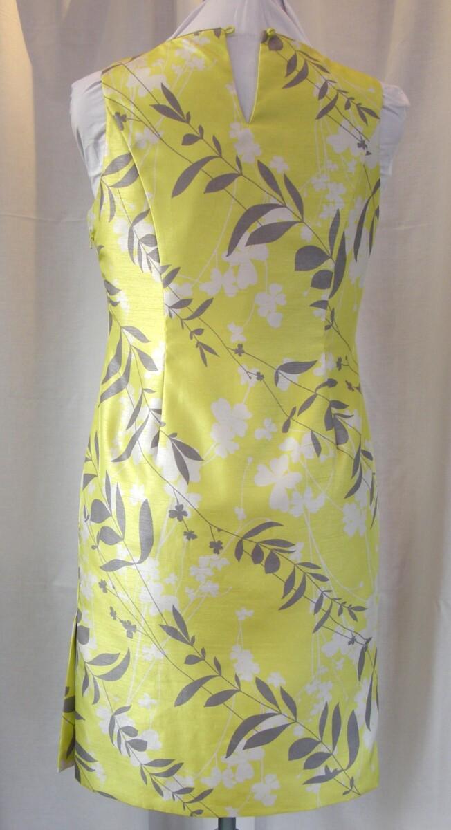 Jacques Vert IRIDIUM RANGE ” CORDIAL” YELLOW SHANTUNG SHIFT DRESS IVORY & GREY PRINT CORDIAL YELLOW WOVEN JACKET EDGED IN GREY