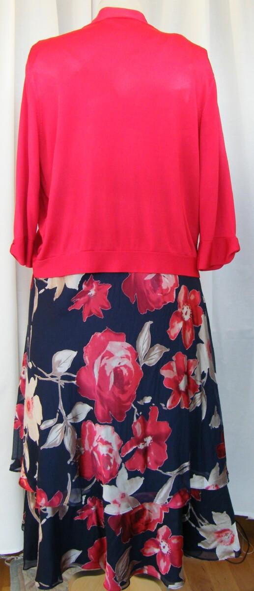 Jacques Vert ITALIAN RANGE NAVY 19% SILK DEVORE IVORY & SCARLET RED FLOWERHEAD PRINT SCARLET RED KNITTED CARDIGAN