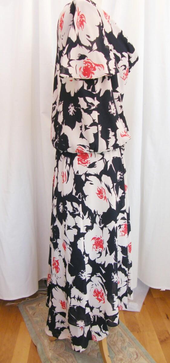 Jacques Vert ITALIAN RANGE NAVY CREPE CHIFFON SKIRT & TOP IVORY FLOWERHEAD PRINT NAVY SHANTUNG JACKET EDGED IN IVORY