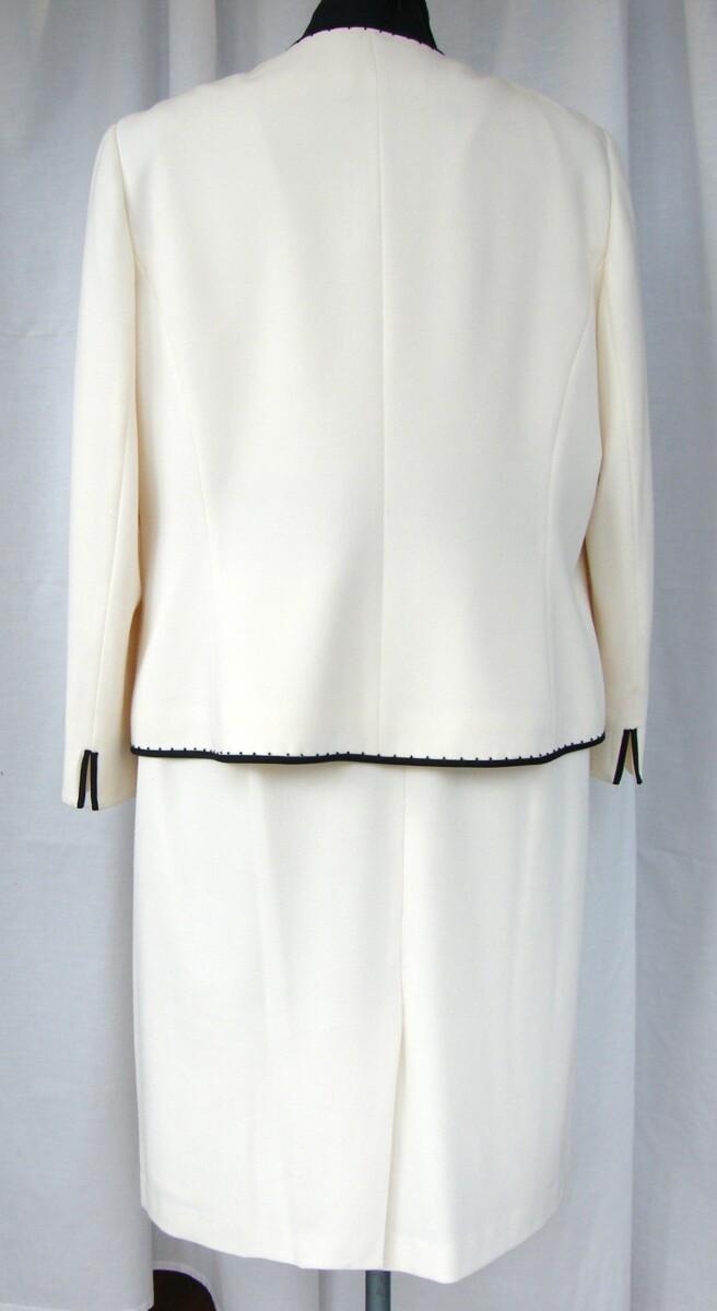 Jacques Vert IVORY BRUSHED CREPE SHIFT DRESS BLACK WAISTBAND & IVORY BRUSHED CREPE JACKET EDGED IN BLACK