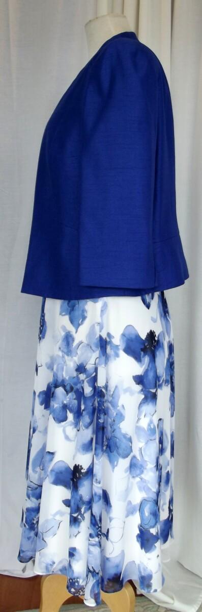 Jacques Vert IVORY CHIFFON DRESS ROYAL BLUE FLORAL PRINT ROYAL BLUE SHANTUNG JACKET