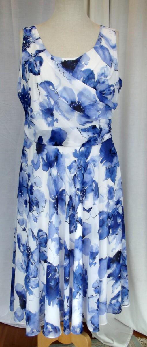 Jacques Vert IVORY CHIFFON DRESS ROYAL BLUE FLORAL PRINT ROYAL BLUE SHANTUNG JACKET