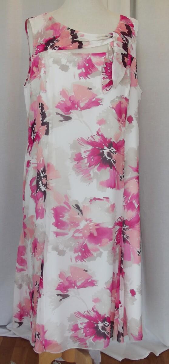 Jacques Vert IVORY CHIFFON FIT & FLARE DRESS PINK & LIGHT CORAL FLORAL PRINT & LIGHT CORAL JACKET