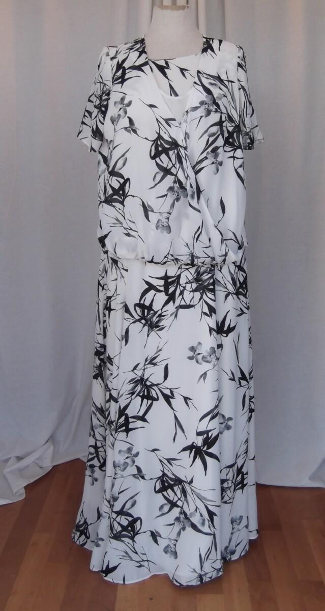 jacques vert IVORY CREPE CHIFFON MAXI DRESS &; SLEEVELESS TOP BLACK BAMBOO PRINT