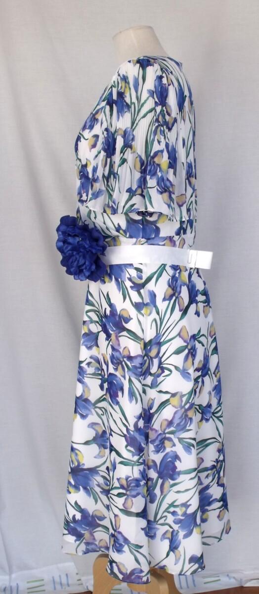 Jacques Vert IVORY CREPE CHIFFON WRAP OVER BODICE DRESS IRIS PRINT
