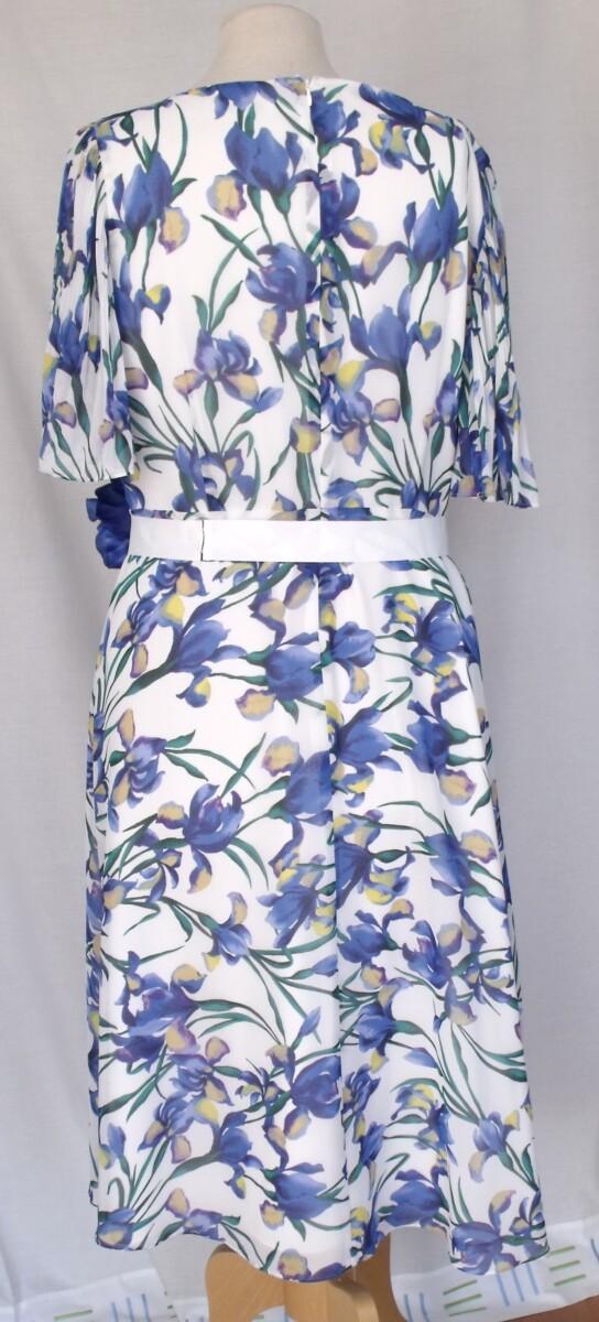 Jacques Vert IVORY CREPE CHIFFON WRAP OVER BODICE DRESS IRIS PRINT