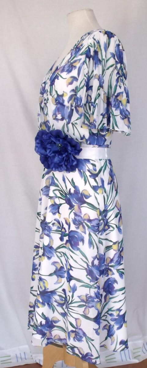 Jacques Vert IVORY CREPE CHIFFON WRAP OVER BODICE DRESS IRIS PRINT