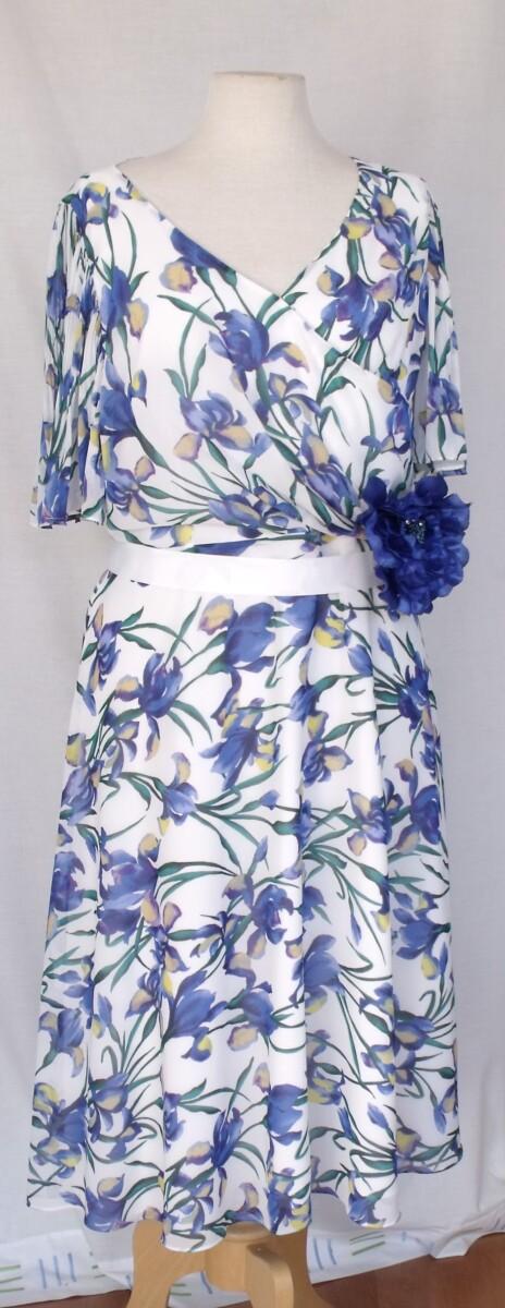 jacques vert IVORY CREPE CHIFFON WRAP OVER BODICE DRESS IRIS PRINT