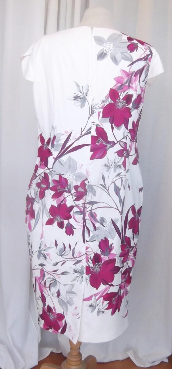 Jacques Vert IVORY CREPE SHIFT DRESS ORIENTAL BALI FLORAL PRINT MATCHING CERISE WOVEN JACKET