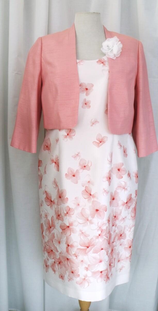 jacques vert IVORY & PEACH PETAL PRINT SHANTUNG SHIFT DRESS & PEACH SHORT JACKET