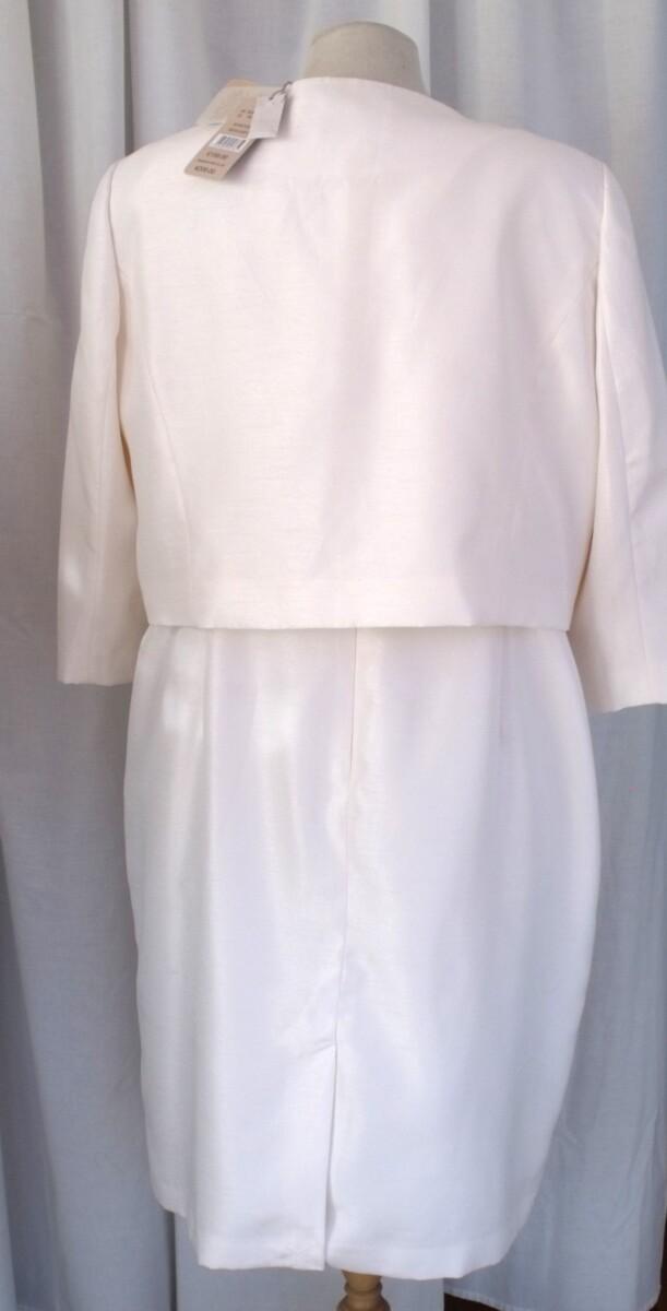 Jacques Vert IVORY SHANTUNG SHIFT DRESS AQUA/ TURQUOISE EMBROIDERY MATCHING IVORY BEADED SHANTUNG SHORT JACKET