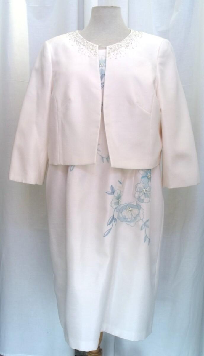 jacques vert IVORY SHANTUNG SHIFT DRESS AQUA/ TURQUOISE EMBROIDERY MATCHING IVORY BEADED SHANTUNG SHORT JACKET