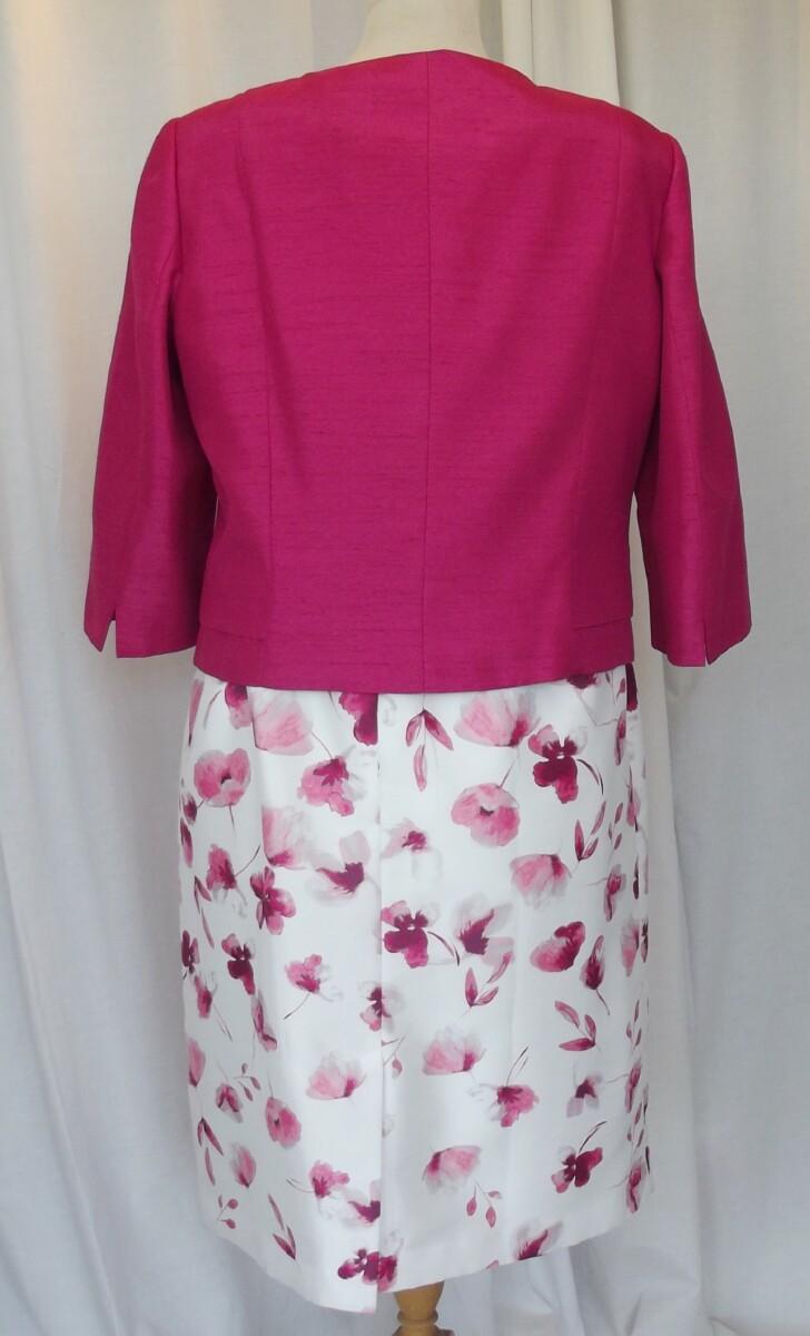 Jacques Vert IVORY SHANTUNG SHIFT DRESS BERRY PETAL PRINT WITH BERRY SHANTUNG POCKET DETAIL ACKET