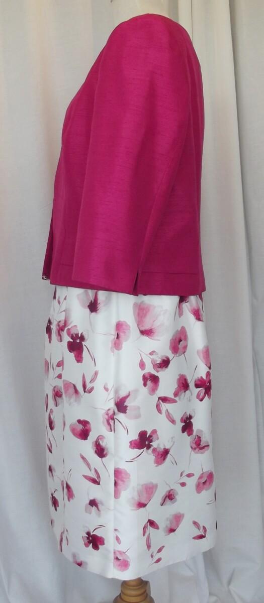 Jacques Vert IVORY SHANTUNG SHIFT DRESS BERRY PETAL PRINT WITH BERRY SHANTUNG POCKET DETAIL ACKET