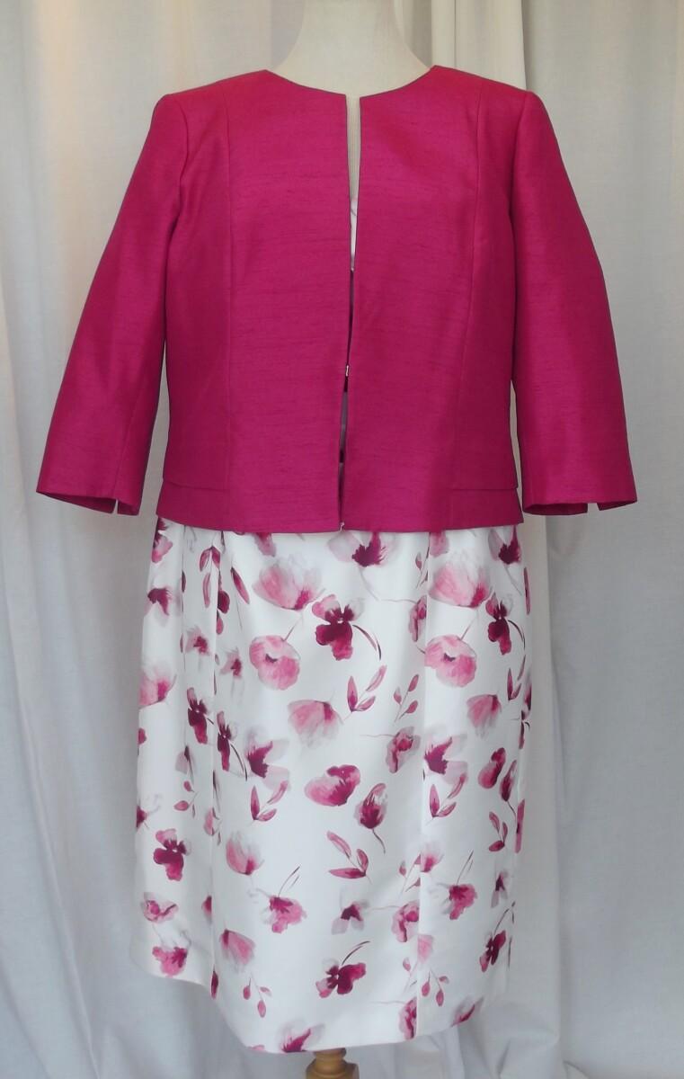 jacques vert IVORY SHANTUNG SHIFT DRESS BERRY PETAL PRINT WITH BERRY SHANTUNG POCKET DETAIL ACKET