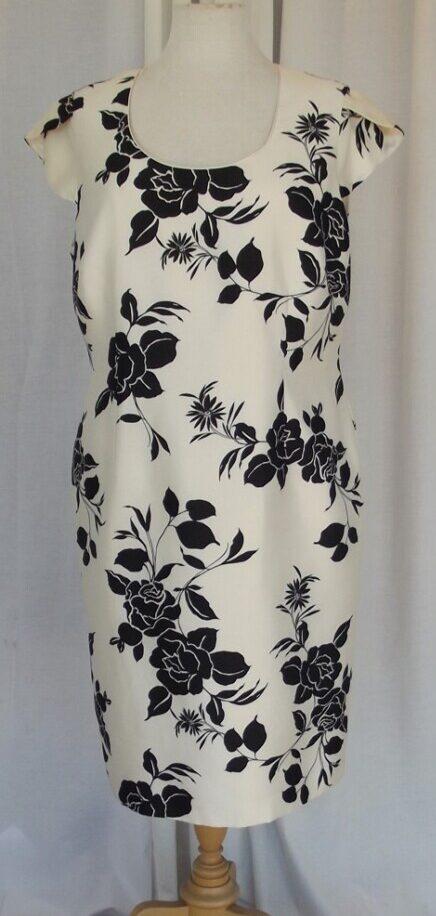 Jacques Vert IVORY SHANTUNG SHIFT DRESS BLACK ROSEHEAD PRINT & IVORY CREPE SCALLOPED BLACK EDGED JACKET