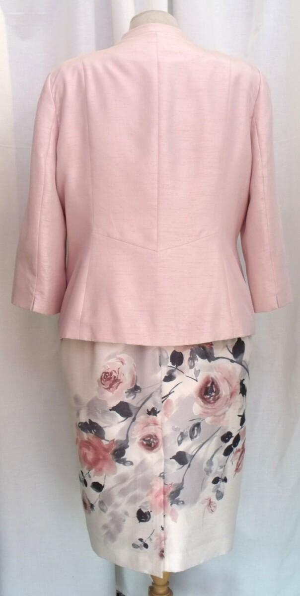 Jacques Vert IVORY SHANTUNG SHIFT DRESS BLUSHING ROSE PLACEMENT PRINT & SHELL PINK SHANTUNG JACKET
