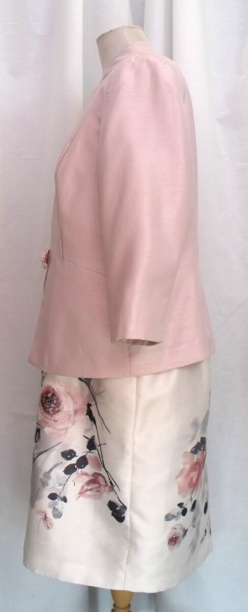 Jacques Vert IVORY SHANTUNG SHIFT DRESS BLUSHING ROSE PLACEMENT PRINT & SHELL PINK SHANTUNG JACKET