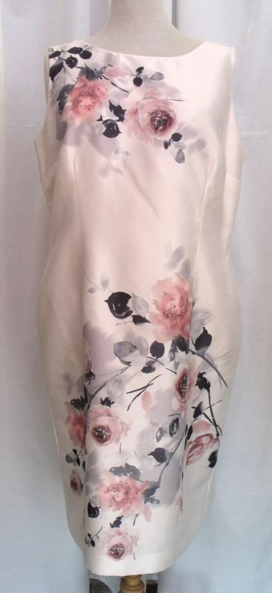Jacques Vert IVORY SHANTUNG SHIFT DRESS BLUSHING ROSE PLACEMENT PRINT & SHELL PINK SHANTUNG JACKET