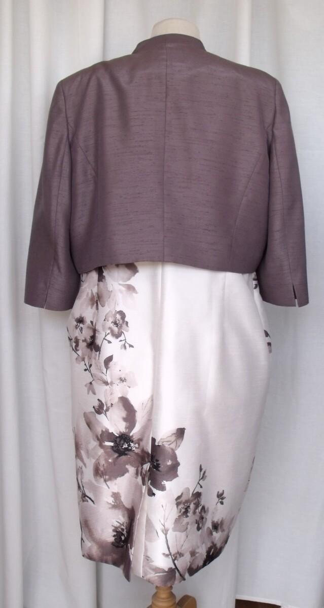 Jacques Vert IVORY SHANTUNG SHIFT DRESS COFFEE BROWN PLACEMENT PRINT & COFFEE BROWN SHANTUNG SHORT JACKET