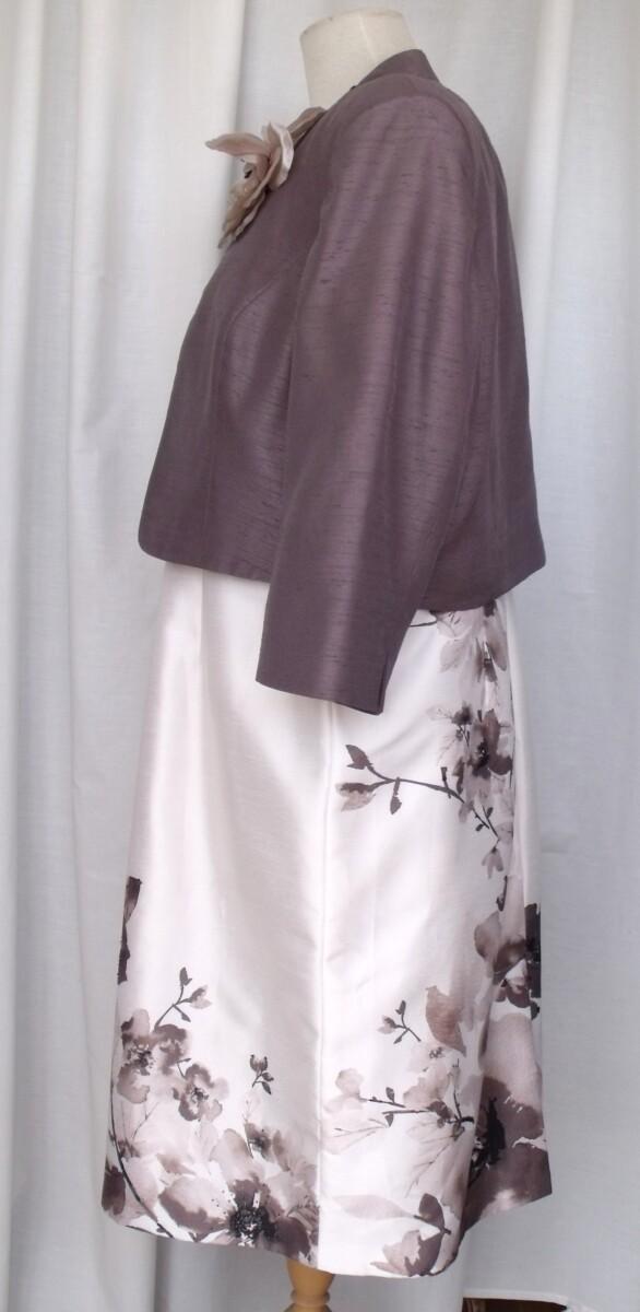 Jacques Vert IVORY SHANTUNG SHIFT DRESS COFFEE BROWN PLACEMENT PRINT & COFFEE BROWN SHANTUNG SHORT JACKET