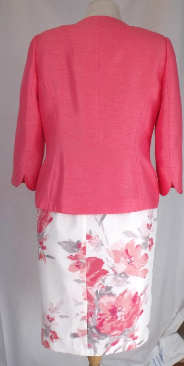 Jacques Vert IVORY SHANTUNG SHIFT DRESS CORAL BLURRED FLORAL PRINT & CORAL SHANTUNG EDGE TO EDGE JACKET