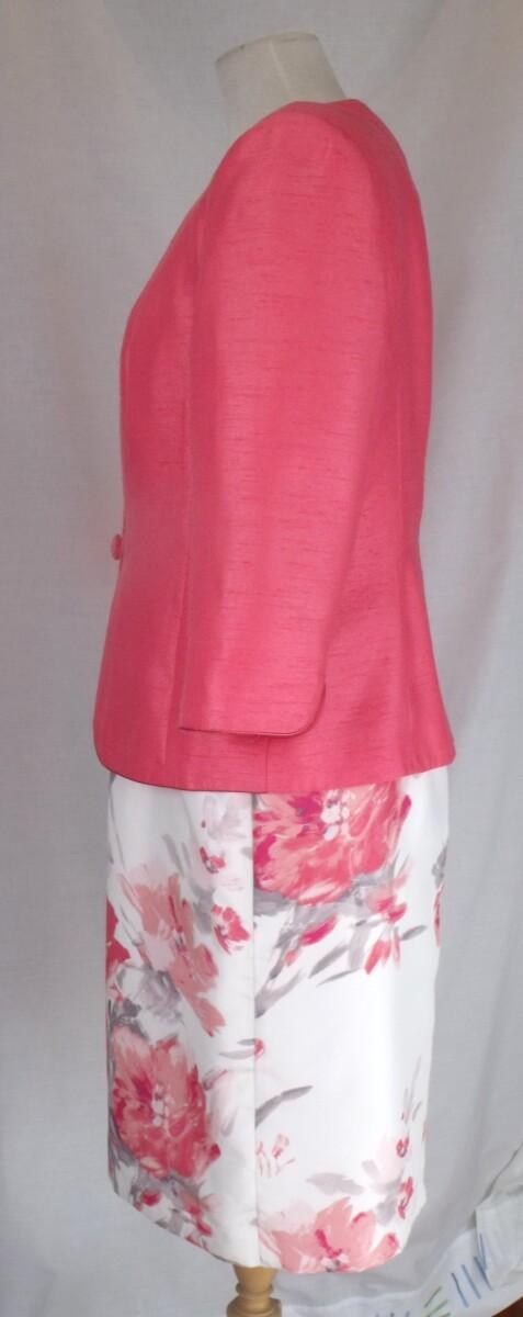 Jacques Vert IVORY SHANTUNG SHIFT DRESS CORAL BLURRED FLORAL PRINT & CORAL SHANTUNG EDGE TO EDGE JACKET