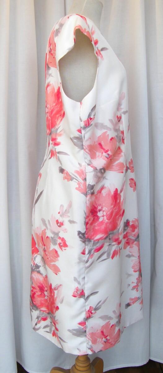 Jacques Vert IVORY SHANTUNG SHIFT DRESS CORAL BLURRED FLORAL PRINT & CORAL SHANTUNG EDGE TO EDGE JACKET