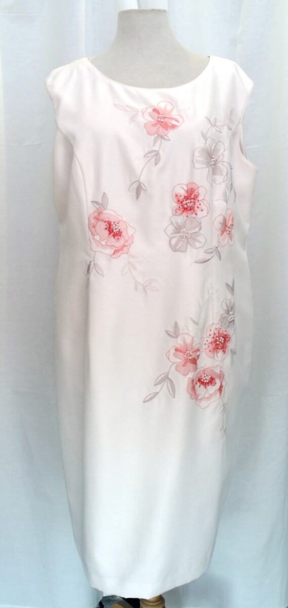 Jacques Vert IVORY SHANTUNG SHIFT DRESS CORAL EMBROIDERY MATCHING IVORY SHANTUNG SHORT JACKET