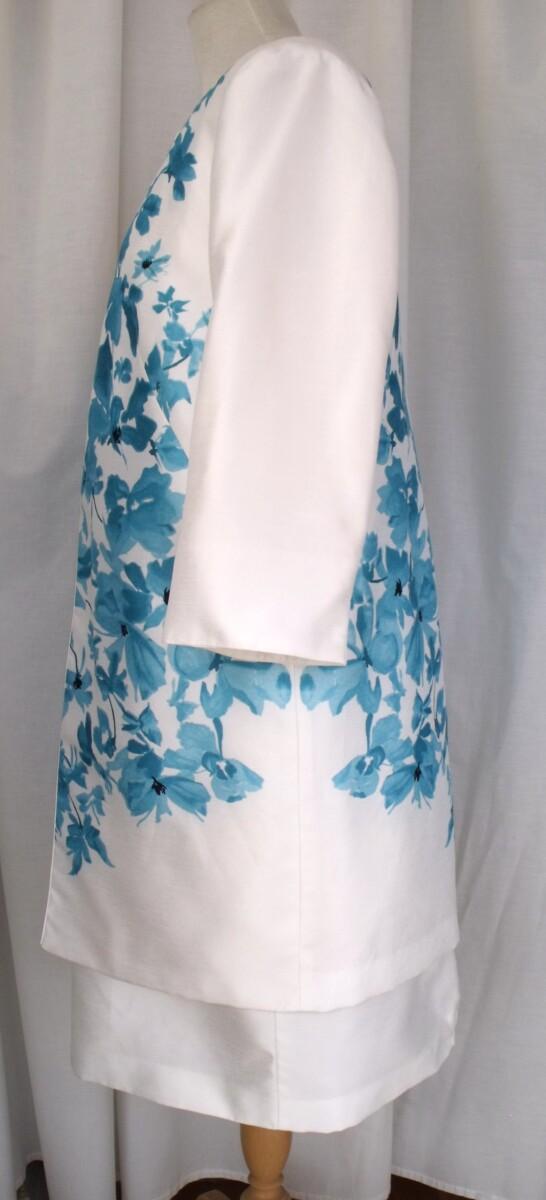 Jacques Vert IVORY SHANTUNG SHIFT DRESS DELPHI BLUE PLACEMENT PRINT MATCHING IVORY SHANTUNG COAT DELPHI BLUE PRINT