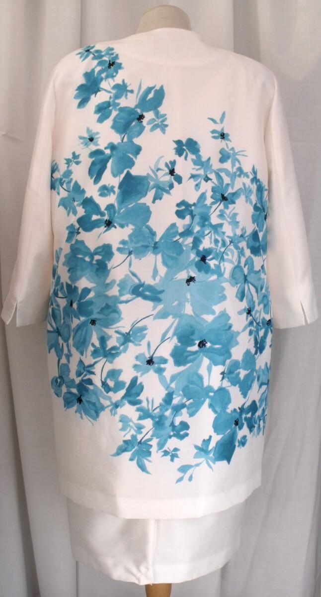 Jacques Vert IVORY SHANTUNG SHIFT DRESS DELPHI BLUE PLACEMENT PRINT MATCHING IVORY SHANTUNG COAT DELPHI BLUE PRINT