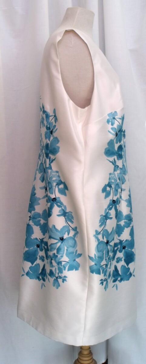 Jacques Vert IVORY SHANTUNG SHIFT DRESS DELPHI BLUE PLACEMENT PRINT MATCHING IVORY SHANTUNG COAT DELPHI BLUE PRINT