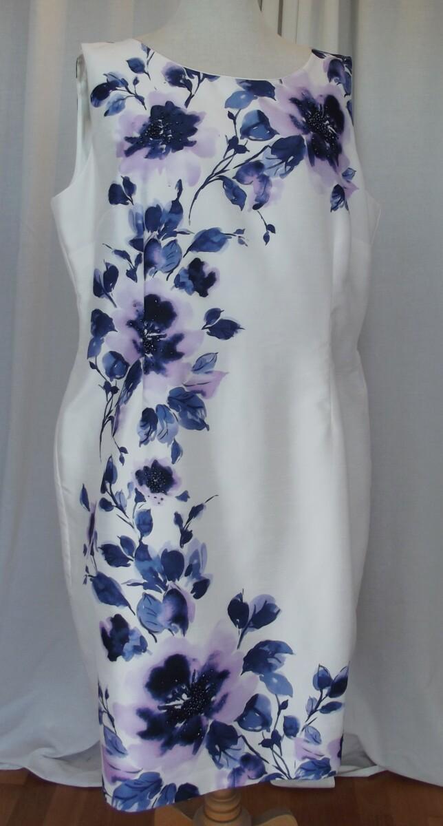 Jacques Vert IVORY SHANTUNG SHIFT DRESS LILAC & BLUE PLACEMENT PRINT MATCHING LILAC SHANTUNG SHORT JACKET
