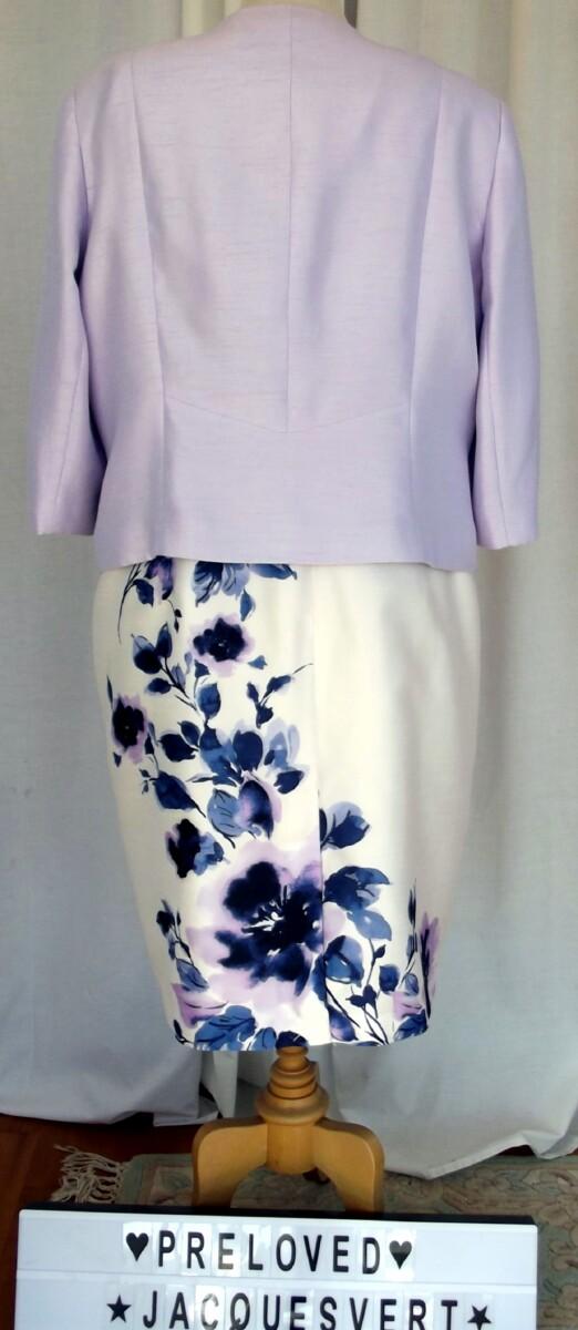 Jacques Vert IVORY SHANTUNG SHIFT DRESS LILAC & BLUE PRINT MATCHING LILAC SHANTUNG JACKET