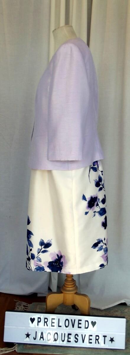 Jacques Vert IVORY SHANTUNG SHIFT DRESS LILAC & BLUE PRINT MATCHING LILAC SHANTUNG JACKET