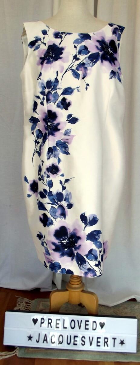 Jacques Vert IVORY SHANTUNG SHIFT DRESS LILAC & BLUE PRINT MATCHING LILAC SHANTUNG JACKET