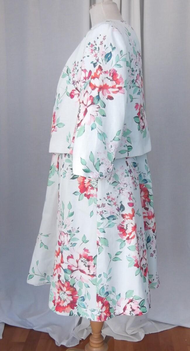 Jacques Vert JACQUES VERT COLLECTION A LINE DRESS & JACKET IN MINT CHENILLE FLORAL PRINTED JACQUARD